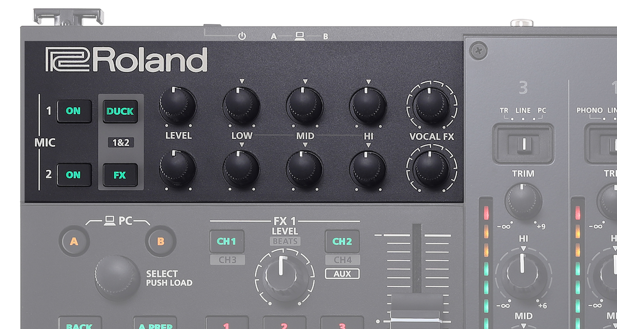 Микрофоны и Aux входы Roland DJ-707M Serato Микрофоны и Aux входы Roland DJ-707M Serato